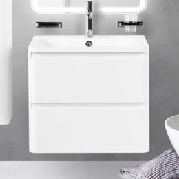 Тумба подвесная с раковиной BelBagno ALBANO-600-2C-SO-BL 60 см, Bianco Lucido, Цвет фасада: Bianco Lucido - фото 
