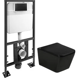 Инсталляция с подвесным безободковым унитазом SantiLine SL-5004MB+SL-04, черный матовый - фото 