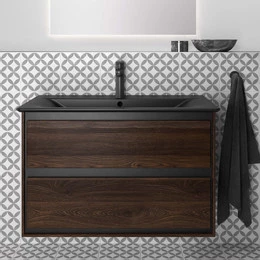 Тумба подвесная с раковиной Ideal Standard Connect Air 80 см R0474NE, дерево/черный матовый - фото 