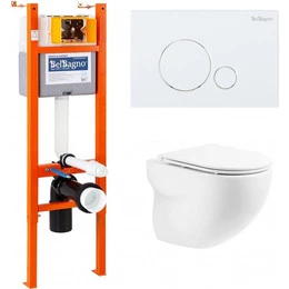 Инсталляция с подвесным безободковым унитазом BelBagno Expert BB066CHR/BB870SC/BB004-40 EXPERT/BB014-SR-BIANCO (кнопка смыва белая) - фото 