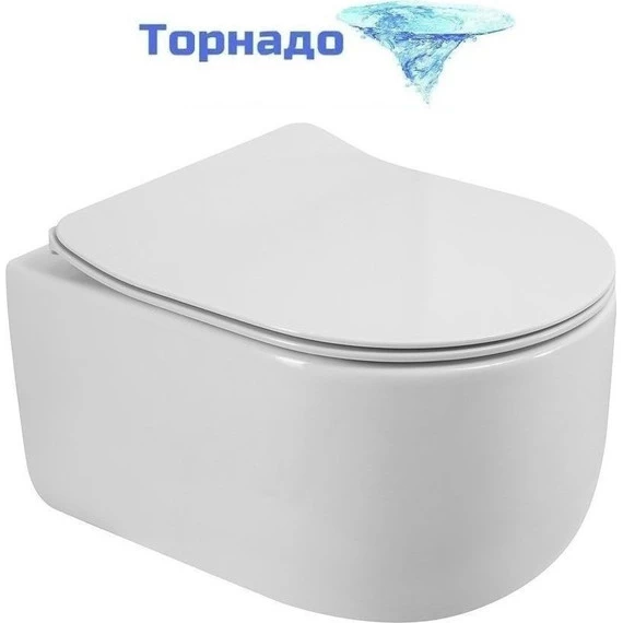 Унитаз подвесной безободковый BelBagno Soft-Tor BB084CH-TOR с тонкой крышкой микролифт BB2111SC (Система смыва торнадо) - фото 