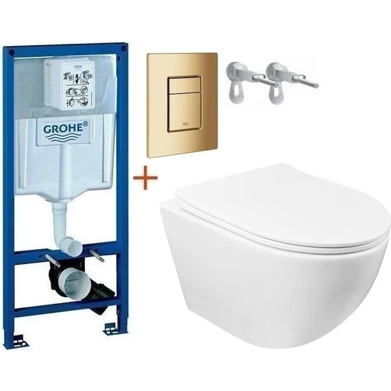 Инсталляция с подвесным унитазом комплект: Grohe Rapid SL 38772001+38732GL0 с подвесным безободковым унитазом Azario Gloria AZ-2003 сиденье микролифт, крепление, кнопка смыва золото глянцевое, Цвет производителя: золото глянцевое - фото 