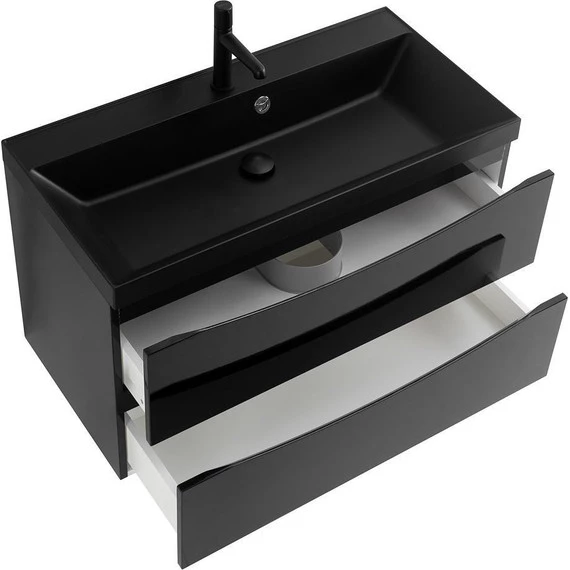 Тумба подвесная с раковиной BelBagno MARINO-900-2C-SO-NL-P 90 см, Nero Lucido (раковина BB900/450-LV-ART-AST-NERO) - фото 
