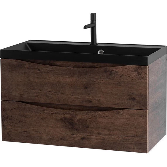 Тумба подвесная с раковиной BelBagno MARINO-900-2C-SO-RW-P 90 см, Rovere Moro (раковина BB900/450-LV-ART-AST-NERO) - фото 