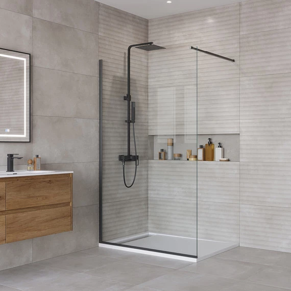 Душевая перегородка BelBagno 120 см KRAFT-L-1-120-C-NERO, чёрный/прозрачное - фото 