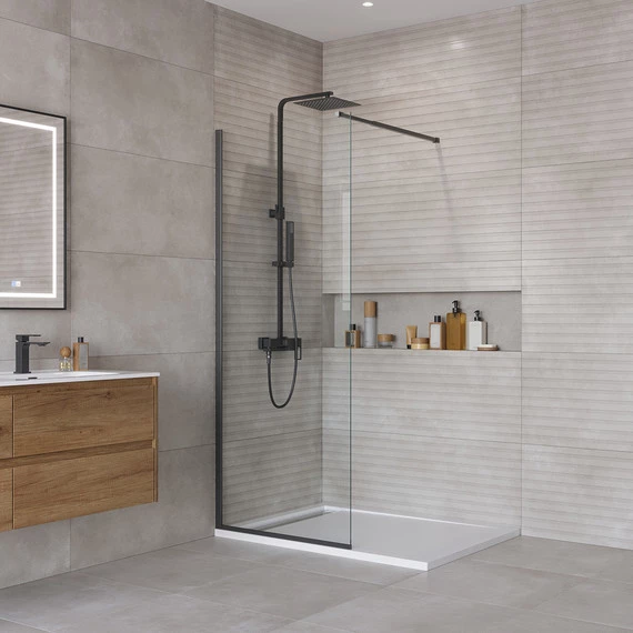 Душевая перегородка BelBagno 80 см KRAFT-L-1-80-C-NERO, чёрный/прозрачное - фото 