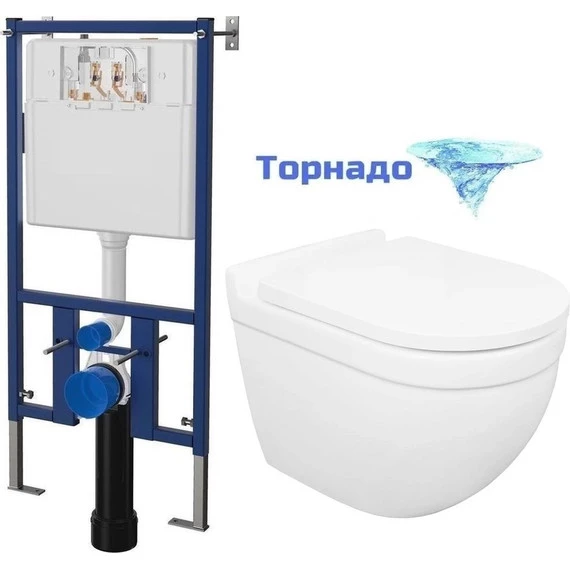 Инсталляция с подвесным унитазом комплект: Loranto 4501 с подвесным безободковым унитазом Azario Fora AZ-0017-UQ1 сиденье микролифт (Система смыва торнадо) - фото 