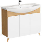 Тумба напольная с раковиной Aqwella Basic 105 см BAS0110DZ, дуб золотой/белый - фото 