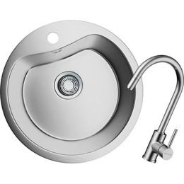 Кухонная мойка + смеситель Omoikiri 4993007 + SHINAGAWA-BN 4994230, нержавеющая сталь - фото 