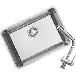 Кухонная мойка + смеситель Omoikiri 4997405 + NAGANO-BN 4994011, нержавеющая сталь - фото 