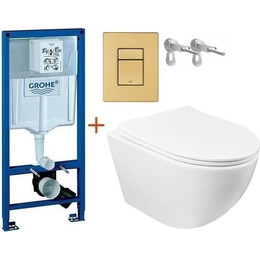 Инсталляция с подвесным унитазом комплект: Grohe Rapid SL 38772001+38732GN0 с подвесным безободковым унитазом Azario Gloria AZ-2003 сиденье микролифт, крепление, кнопка смыва золото матовое, Цвет производителя: золото матовое - фото 