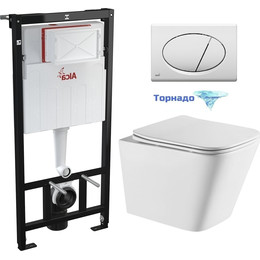 Инсталляция с подвесным унитазом комплект: Alcaplast AM101/1120-3:1 RU M70-0001 с подвесным безободковым унитазом Azario Teramo AZ-0052-UQ сиденье микролифт, крепление, кнопка смыва белый - фото 