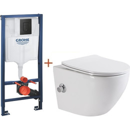 Инсталляция с подвесным унитазом комплект: Grohe Solido 38811KF0 с подвесным безободковым унитазом-биде BelBagno Uno BB3105CHR-BS/SC сиденье микролифт, крепление, кнопка смыва чёрная матовая, Цвет производителя: чёрный матовый - фото 