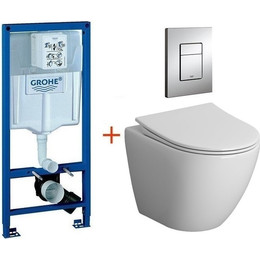 Инсталляция с подвесным унитазом комплект: Grohe Rapid SL 38772001 с подвесным безободковым унитазом Niagara Vista NG-9301 сиденье микролифт, крепление, кнопка смыва хром - фото 