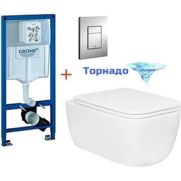 Инсталляция с подвесным унитазом комплект: Grohe Rapid SL 38772001 с подвесным безободковым унитазом Azario Flavia AZ-0076-UQ1 сиденье микролифт, крепление, кнопка смыва хром (Система смыва торнадо) - фото 