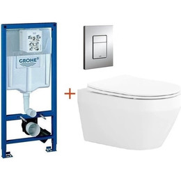 Инсталляция с подвесным унитазом комплект: Grohe Rapid SL 38772001 с подвесным безободковым унитазом Aquatek Лея AQ1199-00 сиденье микролифт, крепление, кнопка смыва хром - фото 