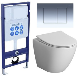 Инсталляция с подвесным унитазом комплект: Aquatek Standart 50 INS-0000012 с подвесным безободковым унитазом Niagara Vista NG-9301 сиденье микролифт, кнопка смыва хром - фото 