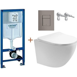 Инсталляция с подвесным унитазом комплект: Grohe Rapid SL 38772001+38732A00 с подвесным безободковым унитазом Aquatek Европа AQ1900-00 сиденье микролифт, крепление, кнопка смыва графит глянцевый, Цвет производителя: графит глянцевый - фото 