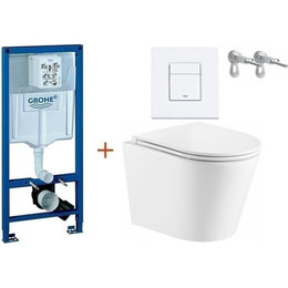 Инсталляция с подвесным унитазом комплект: Grohe Rapid SL 38772001+38732WM0 с подвесным безободковым унитазом Azario Fonti AZ-402W сиденье микролифт, крепление, кнопка смыва белый матовый, Цвет производителя: белый матовый - фото 