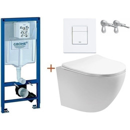 Инсталляция с подвесным унитазом комплект: Grohe Rapid SL 38772001+38732WM0 с подвесным безободковым унитазом Aquatek Европа AQ1900-00 сиденье микролифт, крепление, кнопка смыва белый матовый, Цвет производителя: белый матовый - фото 