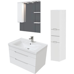 Комплект мебели Mirsant Soho Quadro 80/2 см c доводчиком (тумба + зеркало + пенал) - фото 