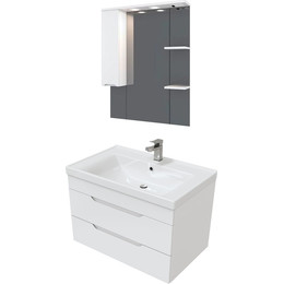 Комплект мебели Mirsant Soho Quadro 80/2 см c доводчиком (тумба + зеркало) - фото 