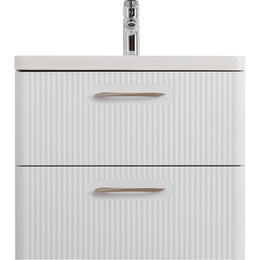 Тумба подвесная с раковиной BelBagno DUE-500-2C-SO-BM-P 50 см (2 ручки сатин) белый металлик, Цвет фасада: Белый металлик - фото 