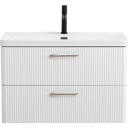 Тумба подвесная с раковиной BelBagno DUE-800-2C-SO-BL-P 80 см (2 ручки сатин) Bianco Lucido, Цвет фасада: Bianco Lucido - фото 