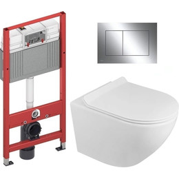 Инсталляция с подвесным унитазом комплект: TECEbase 2.0 9400412 с подвесным безободковым унитазом Azario Grado AZ-0046-N сиденье микролифт, крепление, кнопка смыва хром глянцевый - фото 