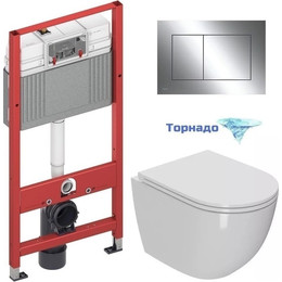 Инсталляция с подвесным унитазом комплект: TECEbase 2.0 9400412 с подвесным безободковым унитазом Sintesi Evi SIN-TS-EVI-152 сиденье микролифт, крепление, кнопка смыва хром глянцевый (система смыва Торнадо) - фото 