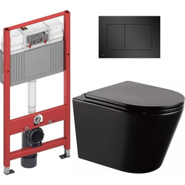 Инсталляция с подвесным унитазом комплект: TECEbase 2.0 9400414 с подвесным безободковым унитазом Abber Bequem AC1102MB сиденье микролифт, крепление, кнопка смыва чёрная матовая - фото 