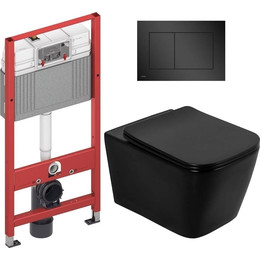 Инсталляция с подвесным унитазом комплект: TECEbase 2.0 9400414 с подвесным безободковым унитазом BelBagno ARDENTE-C BB3202CHR-MB сиденье микролифт, крепление, кнопка смыва чёрная матовая - фото 