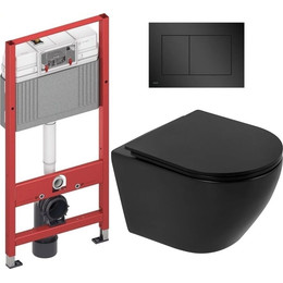 Инсталляция с подвесным унитазом комплект: TECEbase 2.0 9400414 с подвесным безободковым унитазом BelBagno Colorato BB062CHR-MB сиденье микролифт, крепление, кнопка смыва чёрная матовая - фото 
