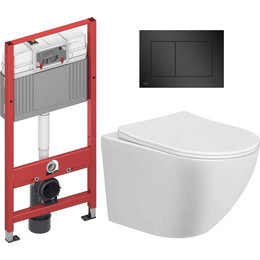 Инсталляция с подвесным унитазом комплект: TECEbase 2.0 9400414 с подвесным безободковым унитазом Taliente Amato AM25010 сиденье микролифт, крепление, кнопка смыва чёрная матовая - фото 