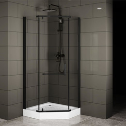 Душевое ограждение Mirsant Arena Pentagon 100x100 см, (стекло 8 мм), чёрный/прозрачное - фото 