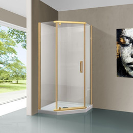Душевое ограждение Vincea Stresa 90x90 см VSP-1S900CLG, брашированное золото/прозрачное - фото 