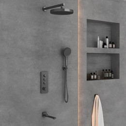 Душевая система для душа с термостатом Vincea VSFW-433TI2GM, вороненая сталь - фото 