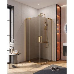 Душевое ограждение Cezares (100-110)x(100-110) см SLIDER-A-2-100/110-BR-BORO (стекло 8 мм) брашированное золото/тонированное - фото 