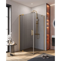 Душевое ограждение Cezares SLIDER-AH-1-100-90/100-GRIGIO-BORO 90-100x100 см (стекло 8 мм) брашированное золото/тонированное - фото 