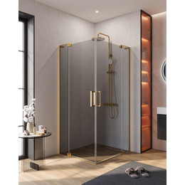 Душевое ограждение Cezares SLIDER-AH-2-70/80-100/110-GRIGIO-BORO (70-80)x(100-110) см (стекло 8 мм) брашированное золото/тонированное - фото 