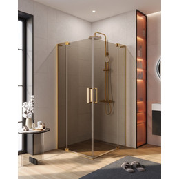Душевое ограждение Cezares SLIDER-AH-2-70/80-80/90-BR-BORO (70-80)x(80-90) см (стекло 8 мм) брашированное золото/тонированное - фото 