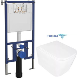 Инсталляция с подвесным унитазом комплект: Loranto Talas 4501 с подвесным безободковым унитазом Delphi 91343 сиденье микролифт, крепление (Система смыва торнадо) - фото 
