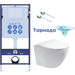 Инсталляция с подвесным унитазом комплект: Aquatek Set INS-0000012 с подвесным безободковым унитазом Европа AQ1900T-00 сиденье микролифт (система смыва торнадо) - фото 