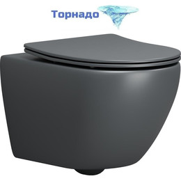 Унитаз подвесной безободковый Grossman GR-4457GMSQ с крышкой микролифт, серый матовый (Система смыва торнадо), Цвет производителя: серый матовый - фото 