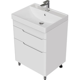 Тумба напольная с раковиной Mirsant Flat 60/2 60 см (раковина Line 60) белый - фото 