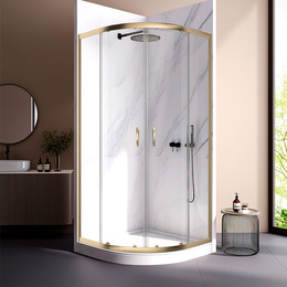 Душевое ограждение Veconi Rovigo 80x80 см RV202G-80-01-C4, брашированное золото/прозрачное - фото 