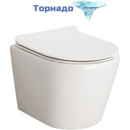 Унитаз подвесной безободковый Cerutti SPA LUIGI Aria Tornado 11101 с тонкой крышкой микролифт (система смыва Торнадо) - фото 