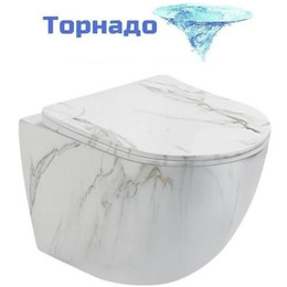 Унитаз подвесной безободковый SantiLine SL-5005T-MRB с тонкой крышкой микролифт (система смыва Торнадо) под мрамор - фото 