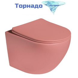 Унитаз подвесной безободковый SantiLine SL-5005T-P с тонкой крышкой микролифт (система смыва Торнадо) персиковый матовый - фото 