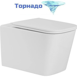 Унитаз подвесной безободковый SantiLine SL-5027 с тонкой крышкой микролифт (система смыва Торнадо) - фото 